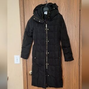 Cole Haan Womens Black Full Zip Hooded Puffer Coat